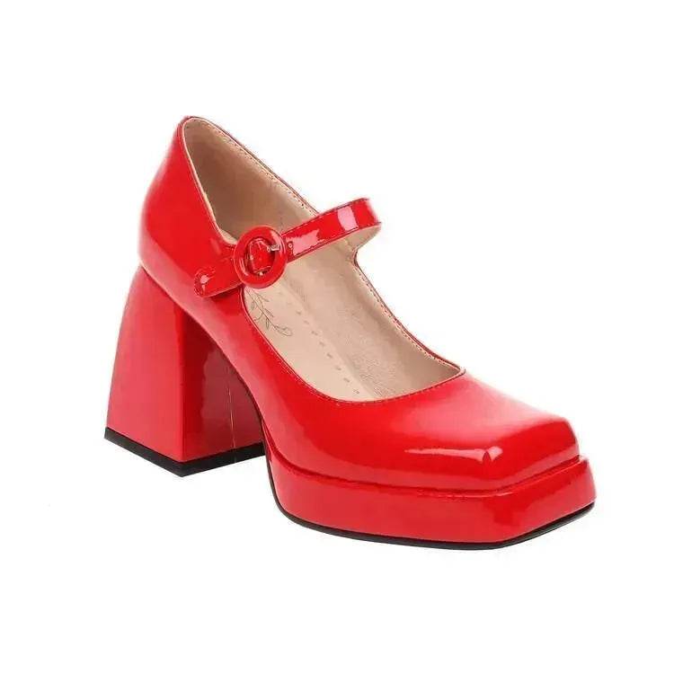 All-match Lolita Retro Patent Leather Thick High Heels Women for Women - www.Shopthatapp.com