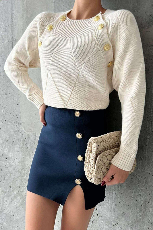 Pull boutonné à col rond Amelia