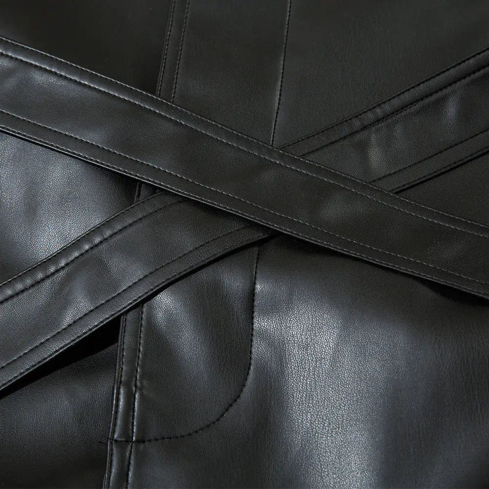 American Style With Belt Mid-length PU Leather Coat For Men Autumn And Winter - www.Shopthatapp.com