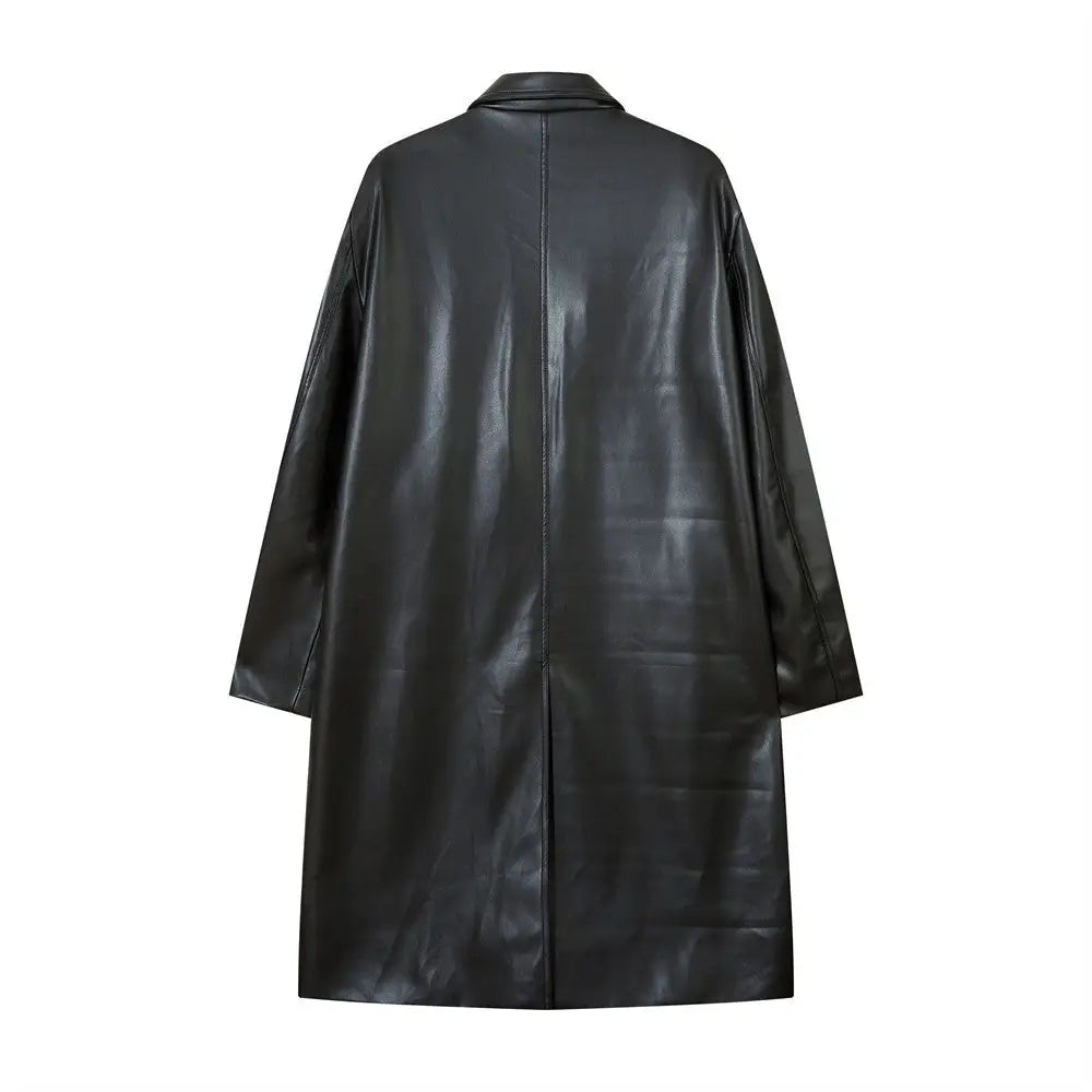 American Style With Belt Mid-length PU Leather Coat For Men Autumn And Winter - www.Shopthatapp.com