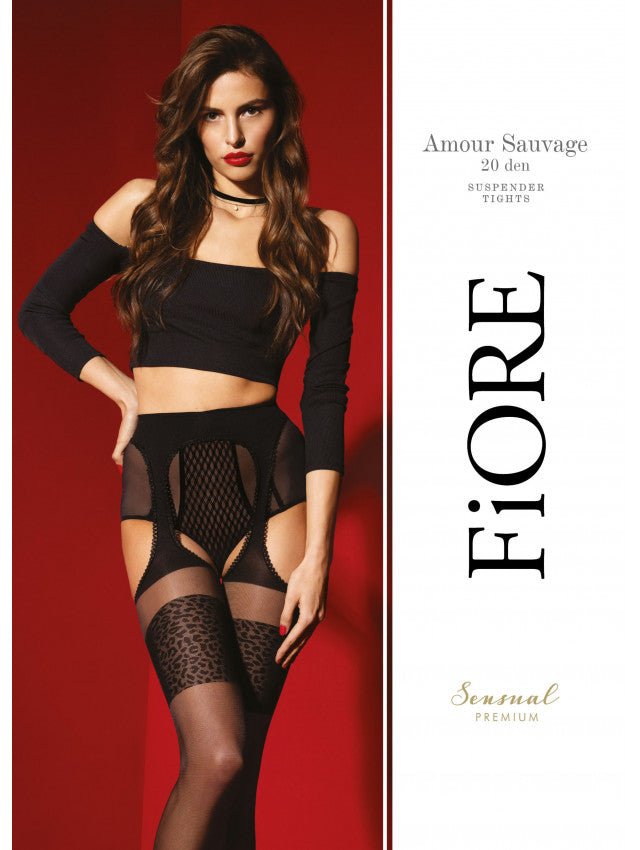 Fiore Amour Sauvage 20 Den – Leopard Print Garter-Style Tights - www.Shopthatapp.com
