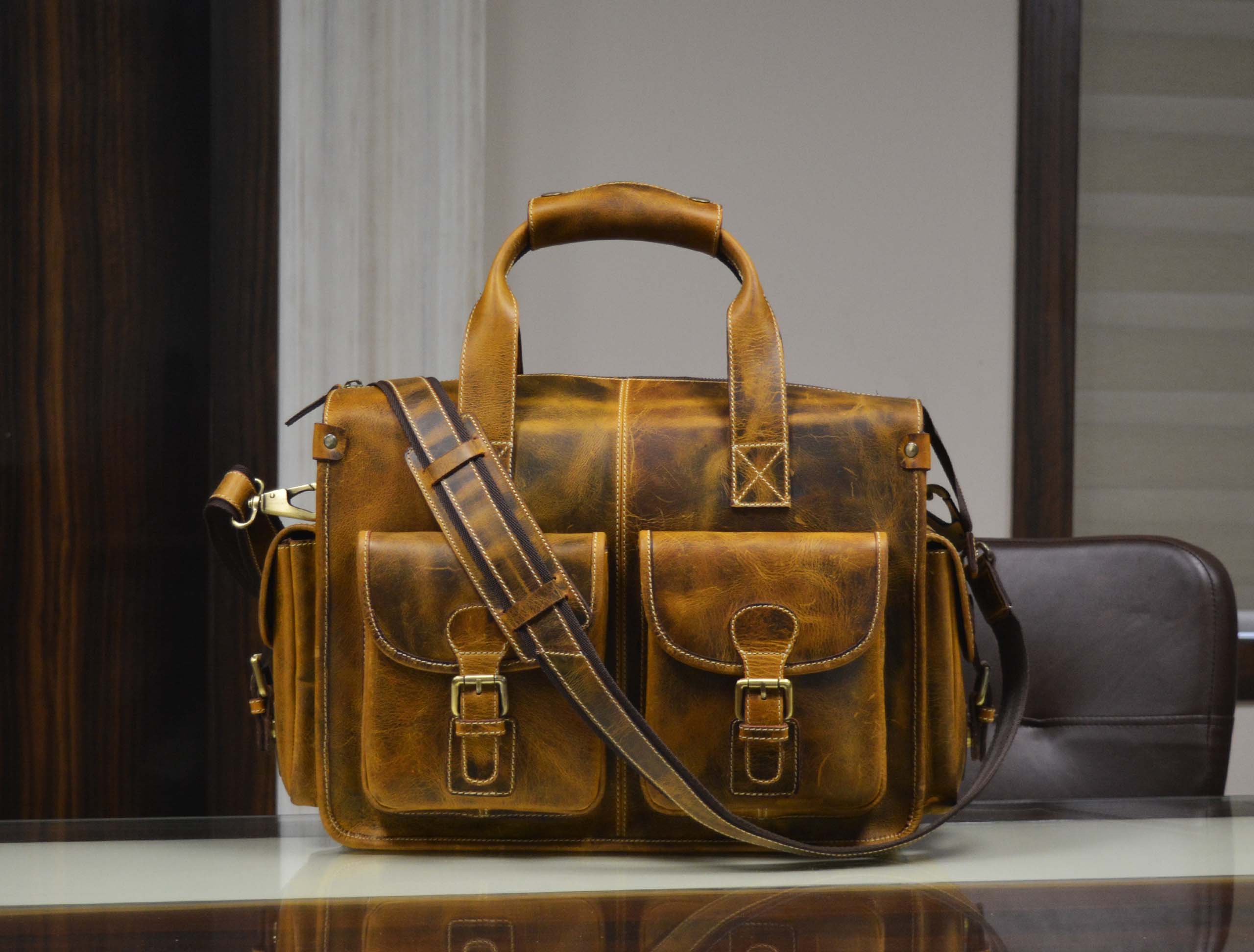 Antioch Leather Portfolio Bag - Caramel Brown - www.Shopthatapp.com