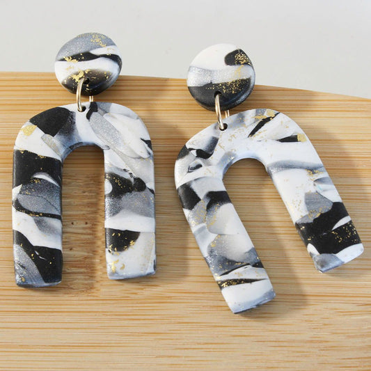 ARCHES Earrings. White, Black, Grey and gold leaf Polymer Clay Arch earrings - www.Shopthatapp.com