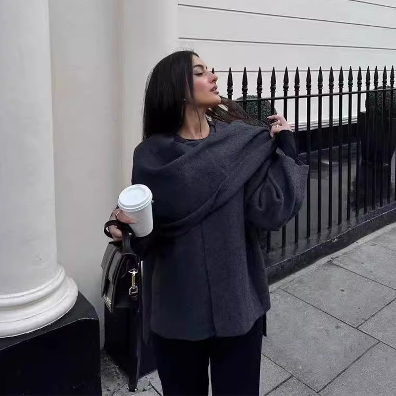 Arden Knitted Cardigan With Asymmetrical Scarf - www.Shopthatapp.com