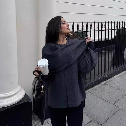 Arden Knitted Cardigan With Asymmetrical Scarf - www.Shopthatapp.com