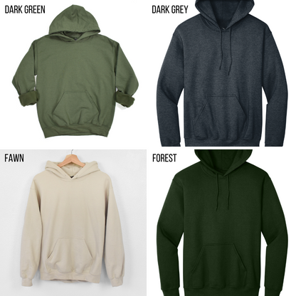 Variety of L'ArtisanCanada Canadian hoodies in dark green, dark grey, fawn, and forest colors