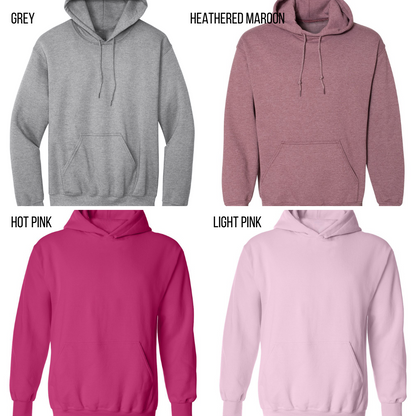 Variety of Canadian hoodies in grey, heathered maroon, hot pink, and light pink colors