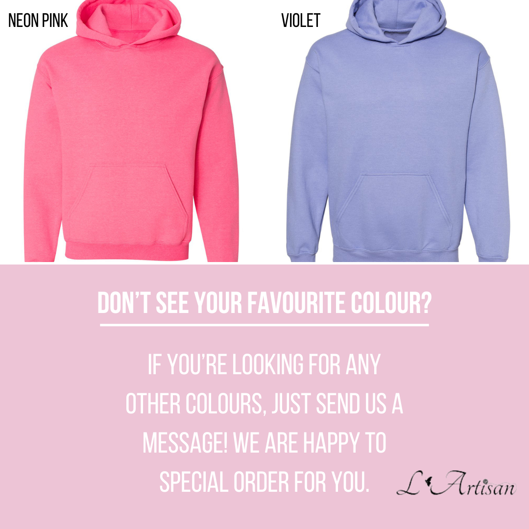 L'ArtisanCanada Canadian hoodies in Neon Pink and Violet with customizable color options