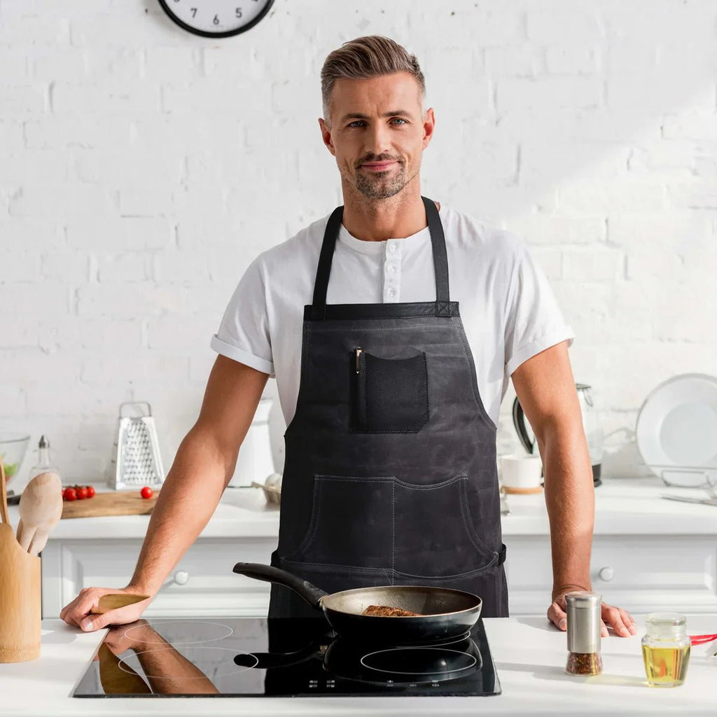 Arucas Leather Canvas Apron - Stress Grey - www.Shopthatapp.com