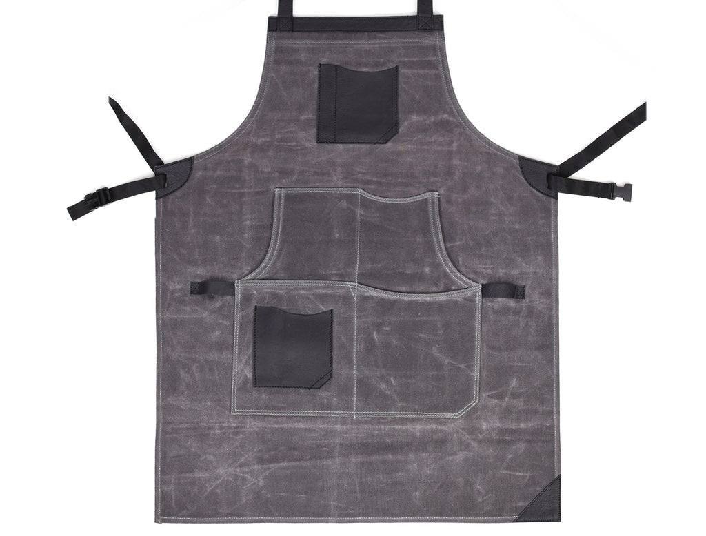 Arucas Leather Canvas Apron - Stress Grey - www.Shopthatapp.com
