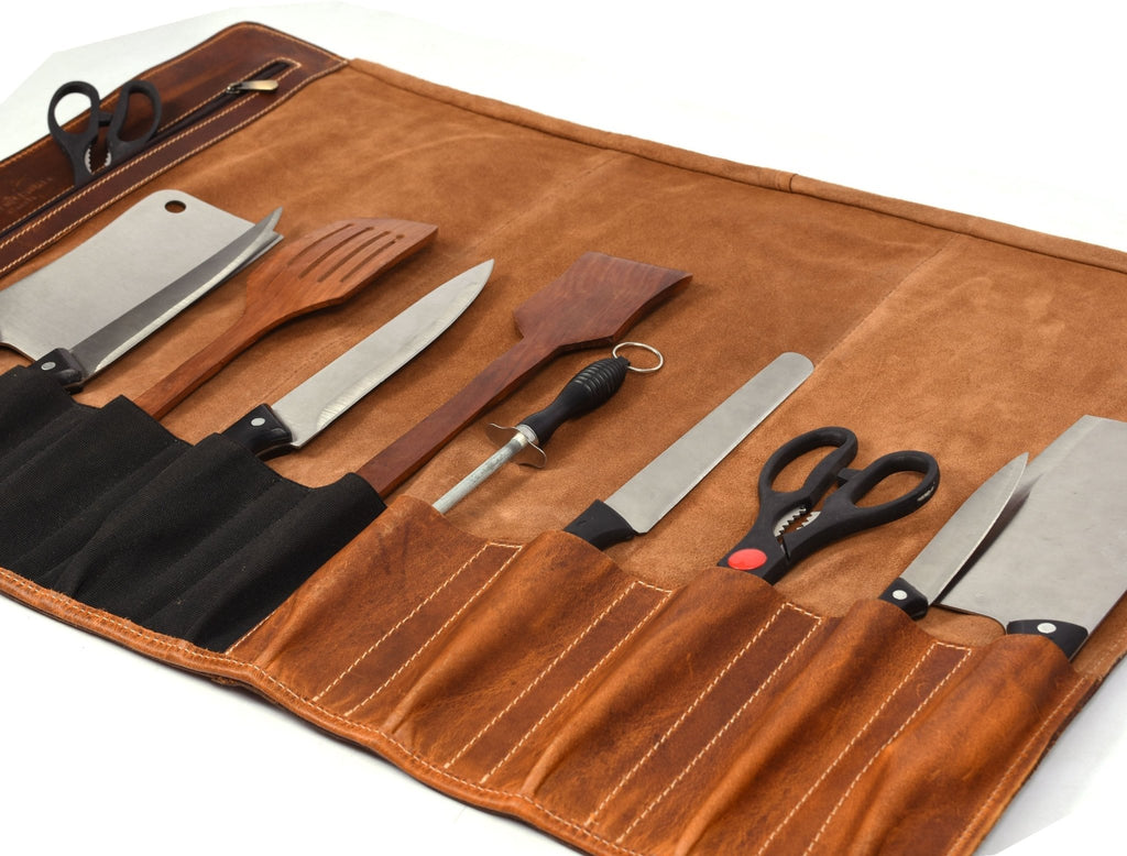 Aurora Leather Knife Roll 10 Slot - Stress Brown - www.Shopthatapp.com