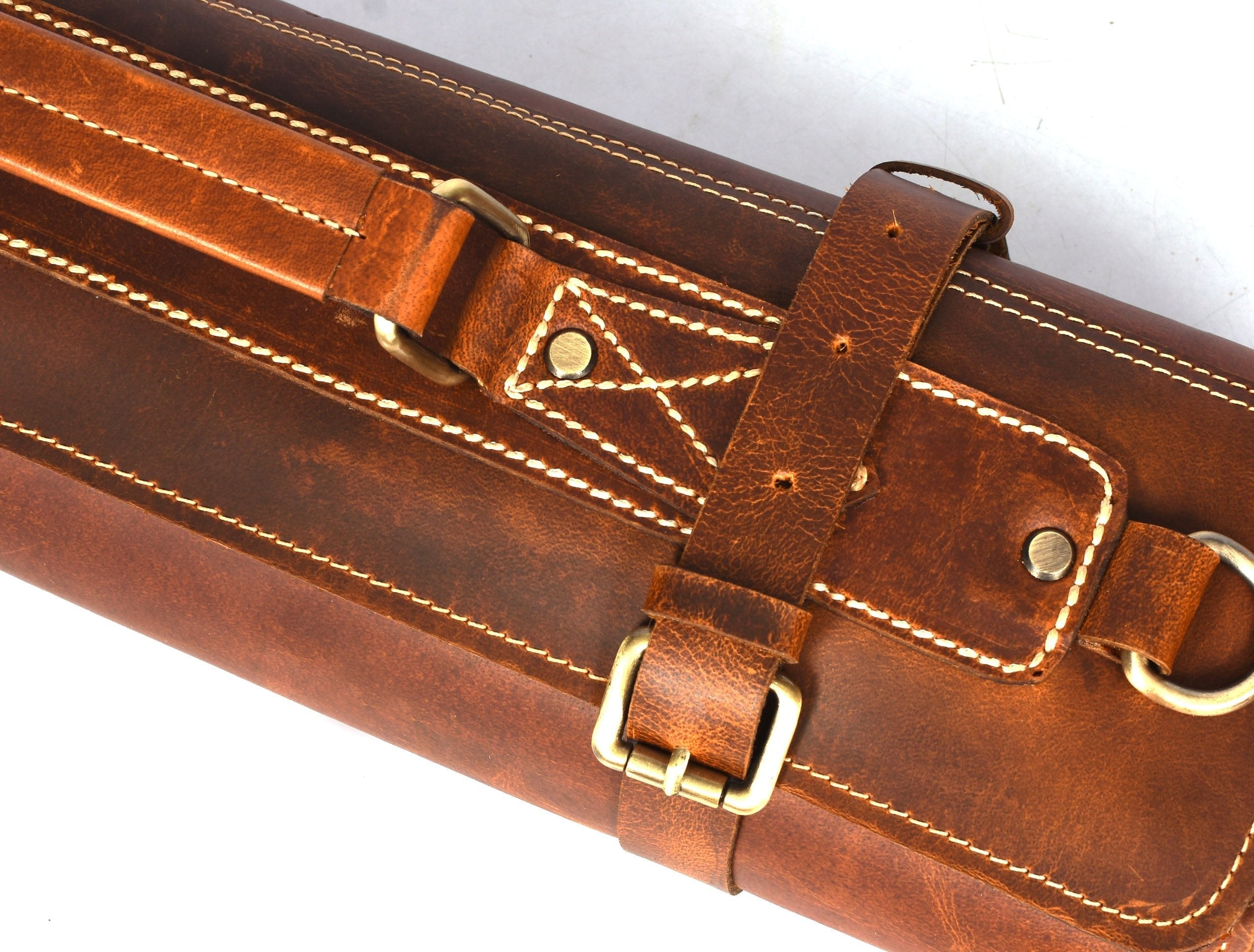Aurora Leather Knife Roll 10 Slot - Stress Brown - www.Shopthatapp.com