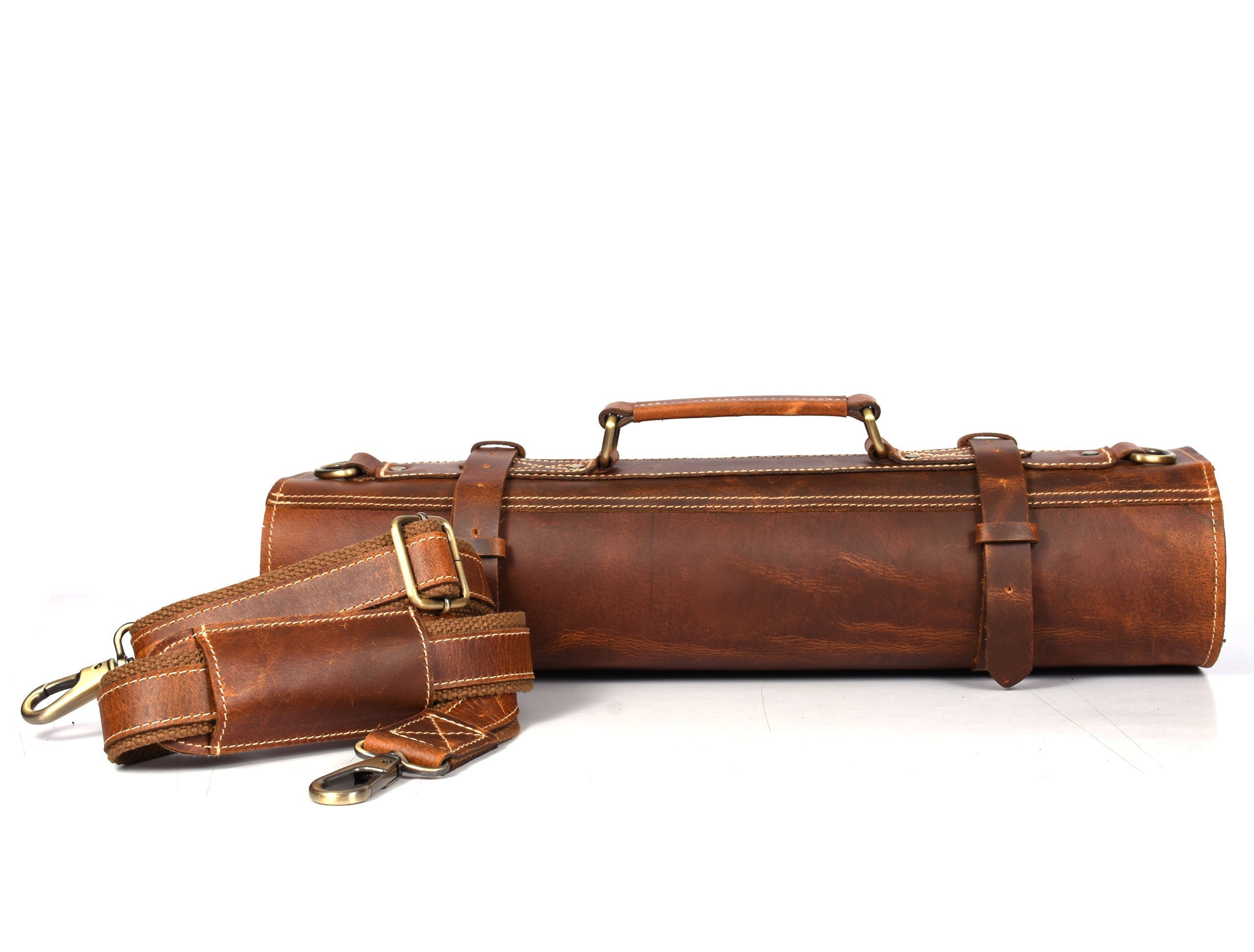 Aurora Leather Knife Roll 10 Slot - Stress Brown - www.Shopthatapp.com