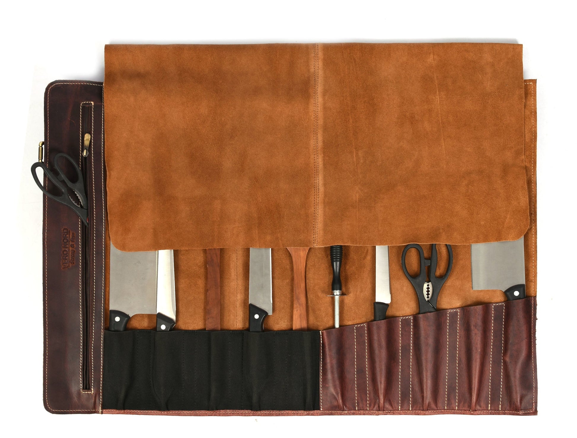 Aurora Leather Knife Roll 10 Slot - Stress Brown - www.Shopthatapp.com