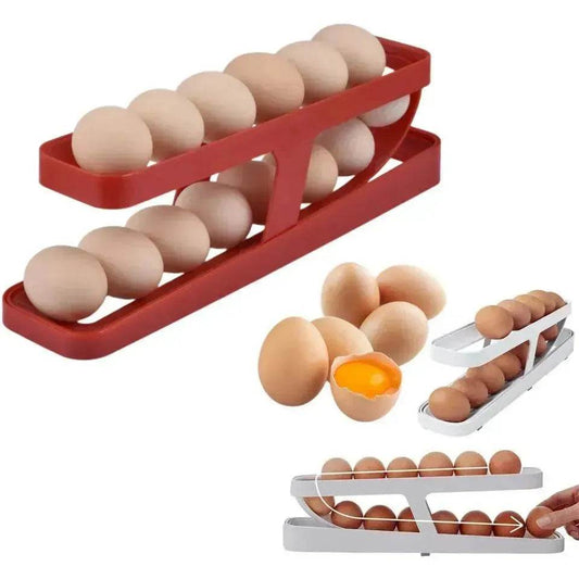 Automatic Scrolling Egg Rack Holder Storage Box Egg Basket Container Organizer Rolldown Refrigerator Egg Dispenser For Kitchen Gadgets - www.Shopthatapp.com