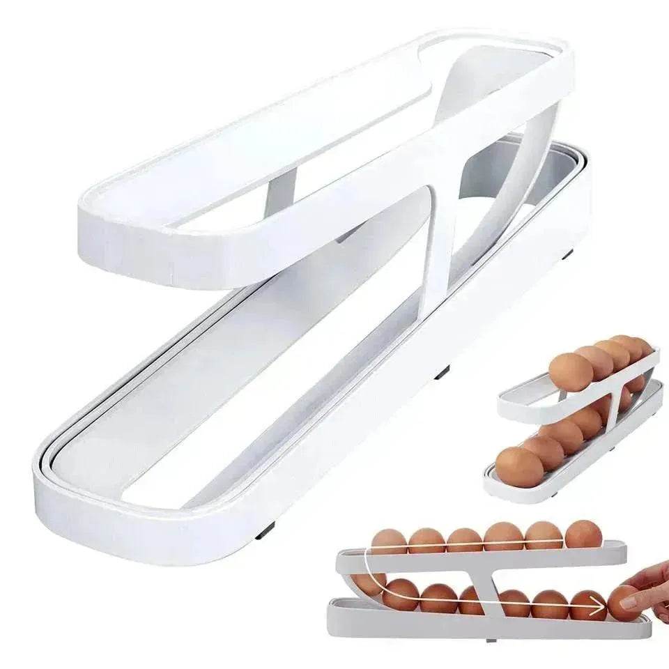 Automatic Scrolling Egg Rack Holder Storage Box Egg Basket Container Organizer Rolldown Refrigerator Egg Dispenser For Kitchen Gadgets - www.Shopthatapp.com