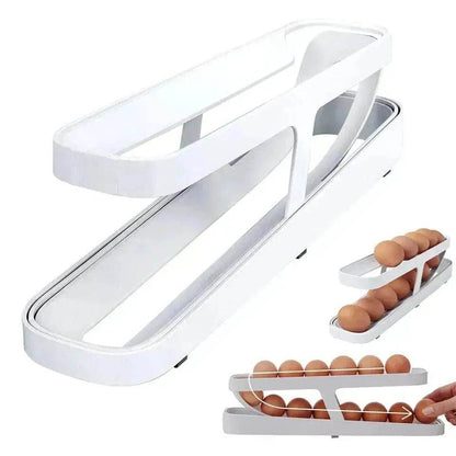 Automatic Scrolling Egg Rack Holder Storage Box Egg Basket Container Organizer Rolldown Refrigerator Egg Dispenser For Kitchen Gadgets - www.Shopthatapp.com