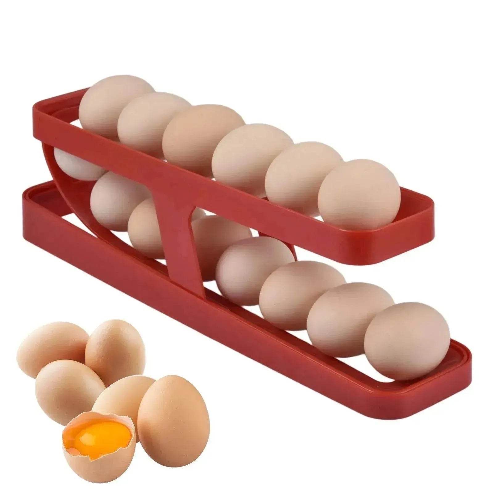 Automatic Scrolling Egg Rack Holder Storage Box Egg Basket Container Organizer Rolldown Refrigerator Egg Dispenser For Kitchen Gadgets - www.Shopthatapp.com