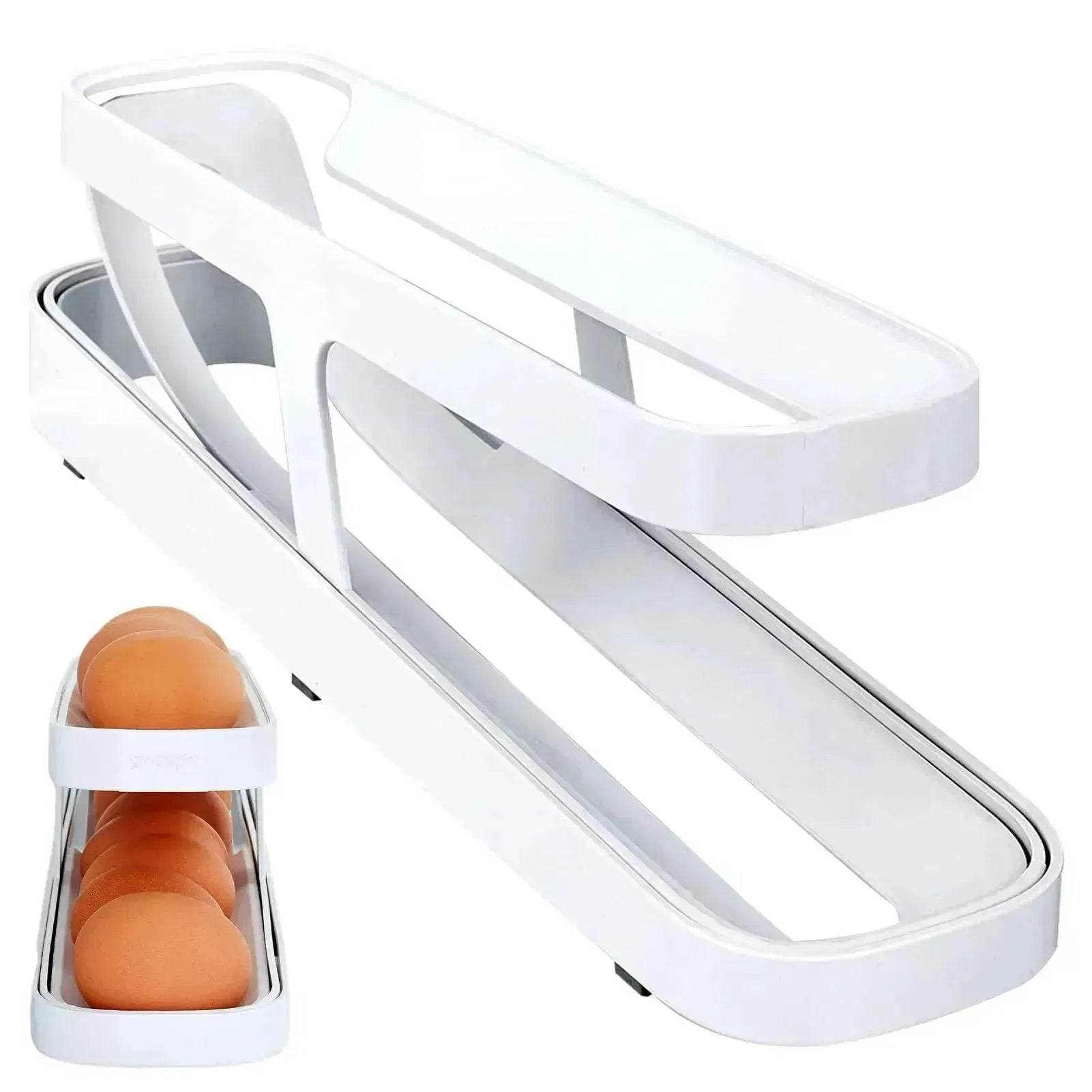 Automatic Scrolling Egg Rack Holder Storage Box Egg Basket Container Organizer Rolldown Refrigerator Egg Dispenser For Kitchen Gadgets - www.Shopthatapp.com