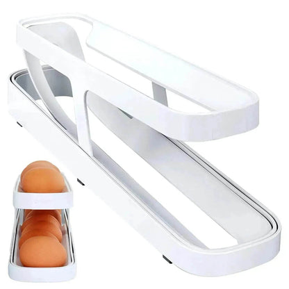 Automatic Scrolling Egg Rack Holder Storage Box Egg Basket Container Organizer Rolldown Refrigerator Egg Dispenser For Kitchen Gadgets - www.Shopthatapp.com