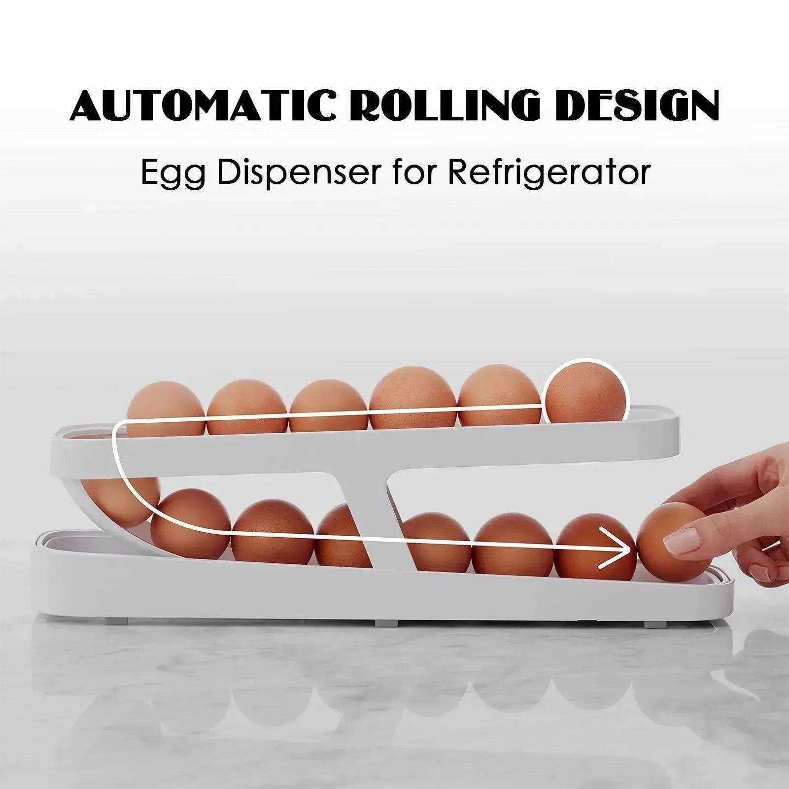 Automatic Scrolling Egg Rack Holder Storage Box Egg Basket Container Organizer Rolldown Refrigerator Egg Dispenser For Kitchen Gadgets - www.Shopthatapp.com