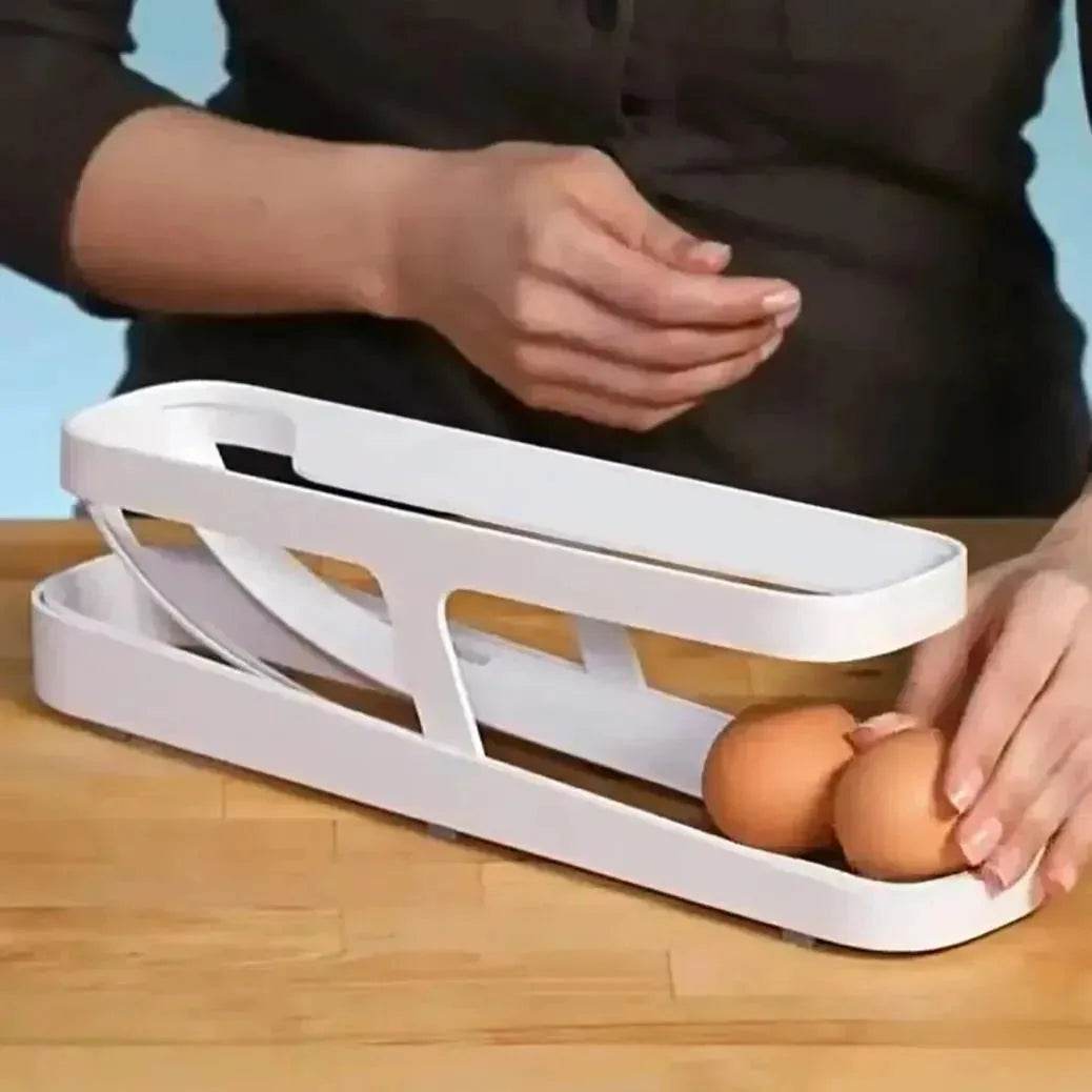 Automatic Scrolling Egg Rack Holder Storage Box Egg Basket Container Organizer Rolldown Refrigerator Egg Dispenser For Kitchen Gadgets - www.Shopthatapp.com