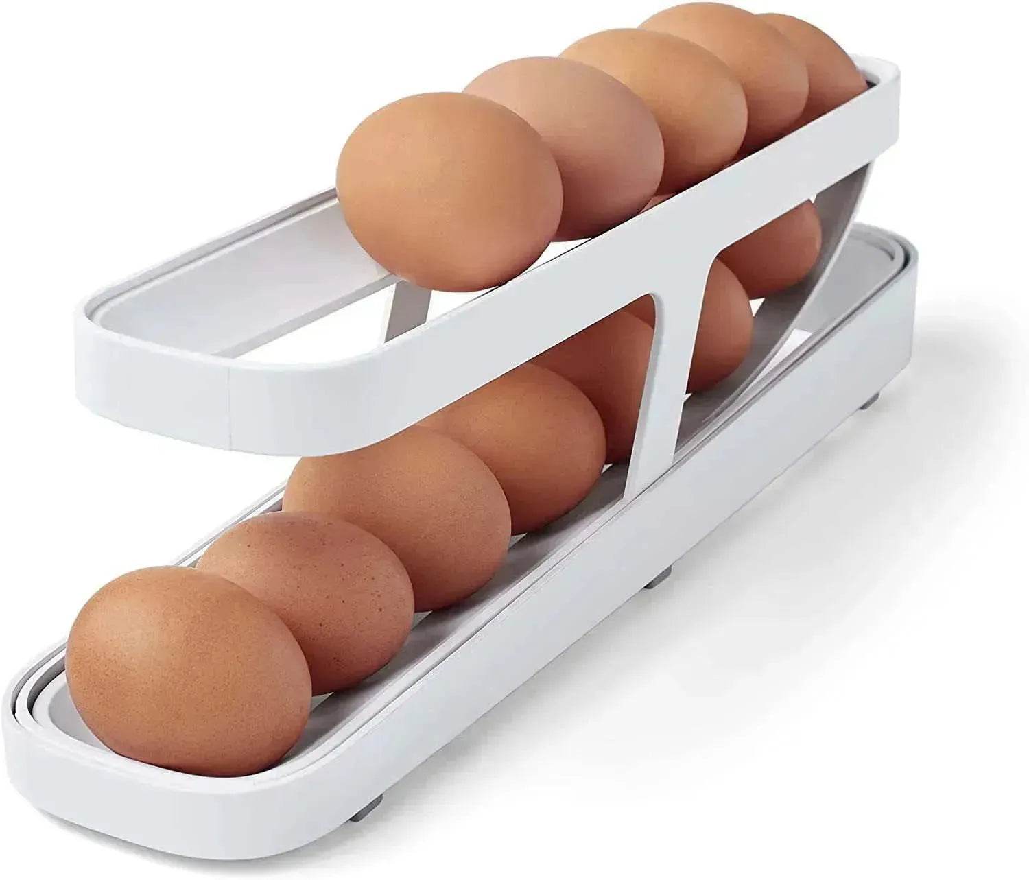 Automatic Scrolling Egg Rack Holder Storage Box Egg Basket Container Organizer Rolldown Refrigerator Egg Dispenser For Kitchen Gadgets - www.Shopthatapp.com