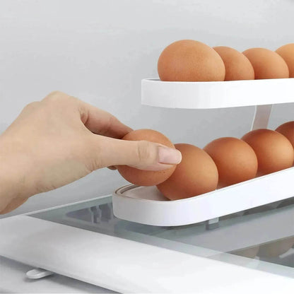 Automatic Scrolling Egg Rack Holder Storage Box Egg Basket Container Organizer Rolldown Refrigerator Egg Dispenser For Kitchen Gadgets - www.Shopthatapp.com
