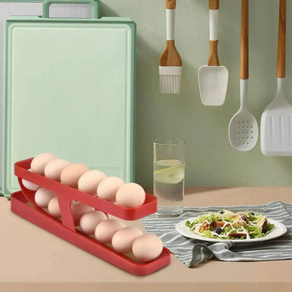 Automatic Scrolling Egg Rack Holder Storage Box Egg Basket Container Organizer Rolldown Refrigerator Egg Dispenser For Kitchen Gadgets - www.Shopthatapp.com