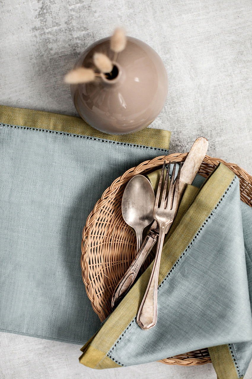 Azzura Linen Napkin in Azure & Olive - www.Shopthatapp.com