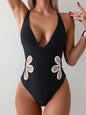 Elegant Women's Hollow Deep V neck One-piece Casual Swimsuit - www.Shopthatapp.com
