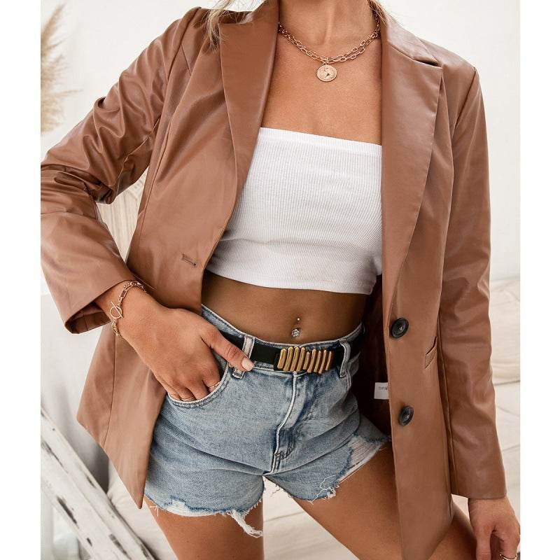 Fashion PU Leather Jacket Leather Blazer jacket Women - www.Shopthatapp.com