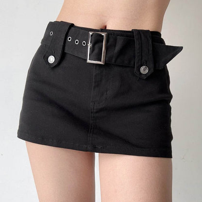 American Retro Wide Waistband Denim Mini Skirt with Belt - www.Shopthatapp.com