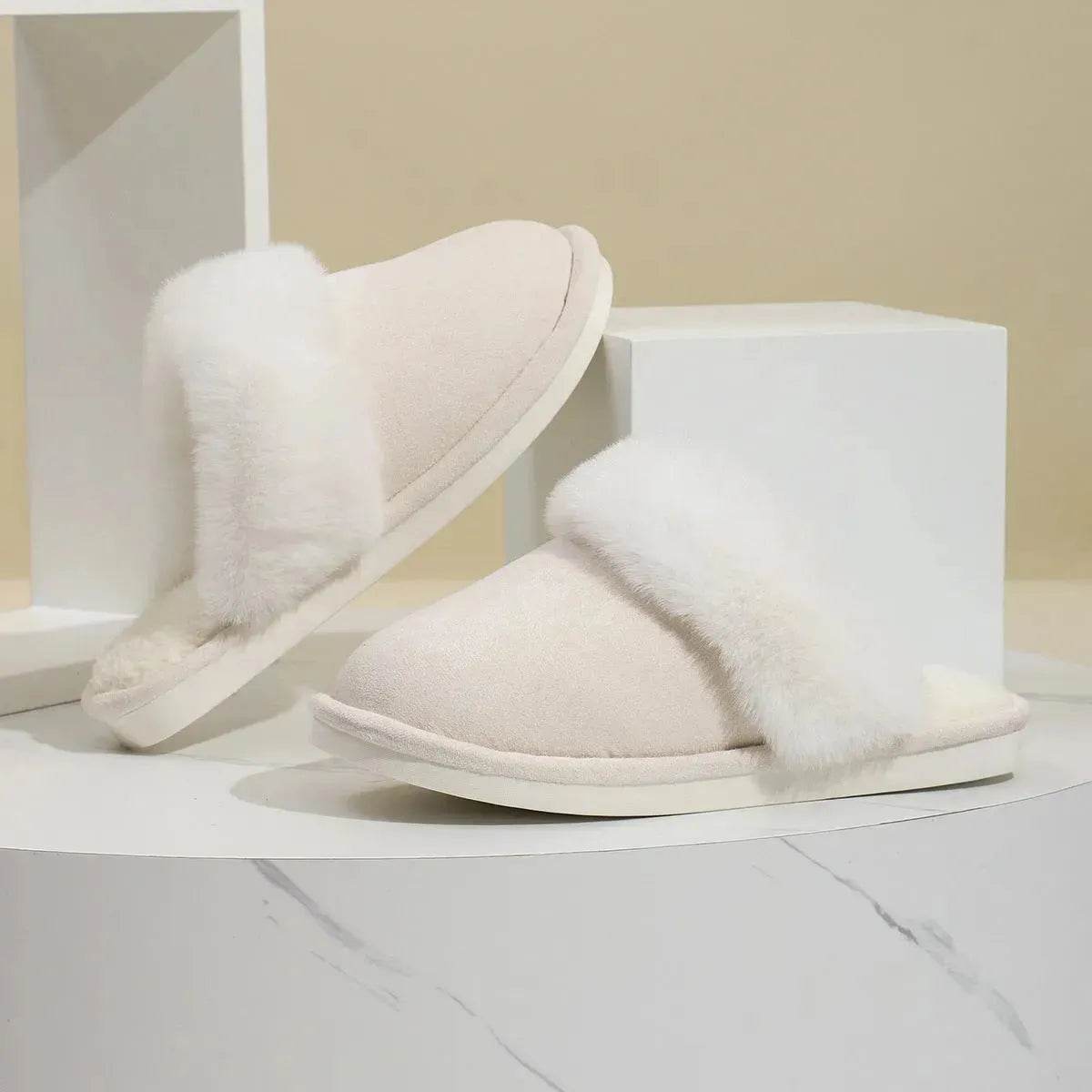 Winter Warm Plush Slippers Home Indoor Non-slip Bedroom Floor Soft Fuzzy Slipper For Couple Fashion Solid House Shoes - www.Shopthatapp.com