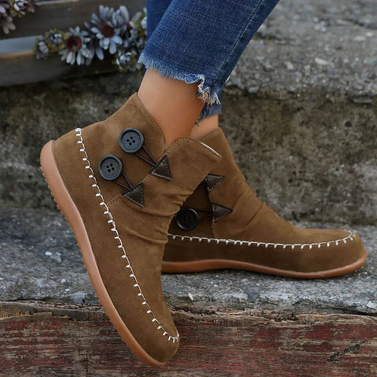 Button Design Ankle Boots For Women Autumn And Winter - www.Shopthatapp.com
