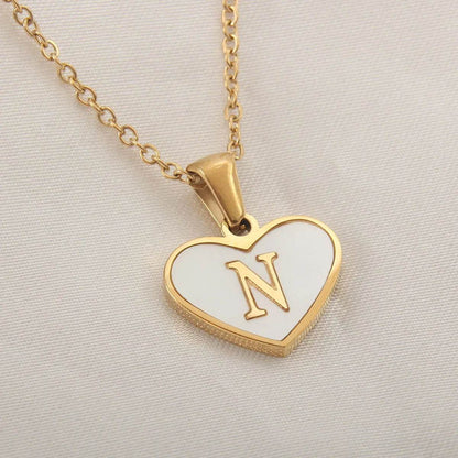 26 Letter Heart-shaped Necklace White Shell Love Clavicle Chain Fashion Personalized Necklace For Women Jewelry Valentine's Day - www.Shopthatapp.com
