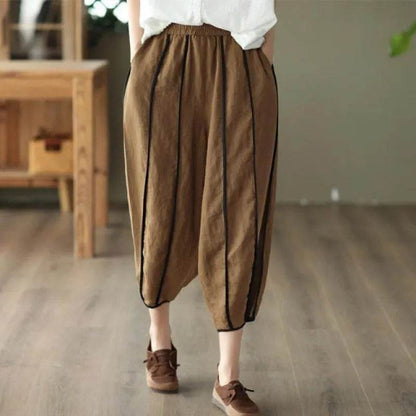 Summer Thin Striped Cotton And Linen Cropped trouser Pants For Women - www.Shopthatapp.com