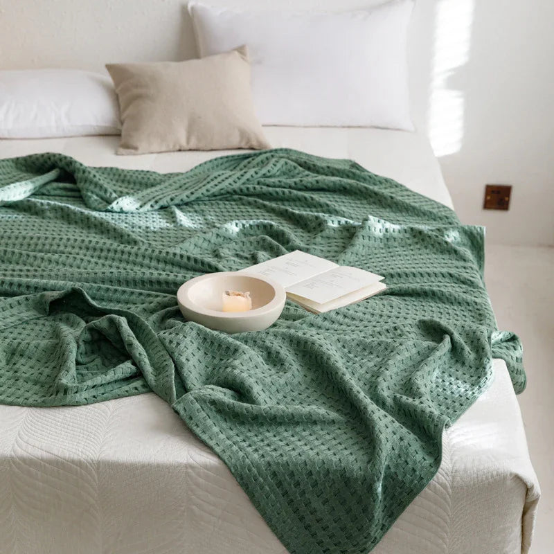 Waffle Cotton Yarn Air Conditioner Summer Cooling Duvet Solid Color Dormitory Comforter - www.Shopthatapp.com