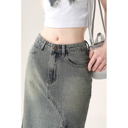 Irregular Half-length Split Denim long Skirt - www.Shopthatapp.com