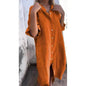 Women Loose Casual Half Sleeve Cotton Linen Buttoned down  Shirt Dress - www.Shopthatapp.com