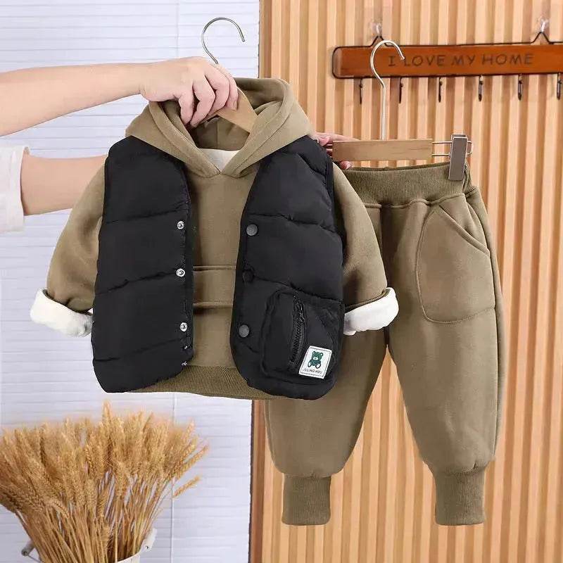 Boys' Suit Autumn Fashionable Fleece-lined Three-piece Set Baby Winter Fashionable Clothing - www.Shopthatapp.com