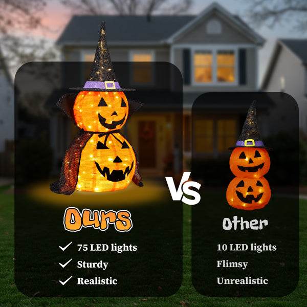 2Packs 3FT Halloween Collapsible Lighted Pumpkin Decoration, 176 LED Pop-Up Pumpkin Lamp With Cape, Plug In Halloween Jack-O-Lantern With Metal Stand For Indoor Outdoor Garden Patio Party Decor - www.Shopthatapp.com