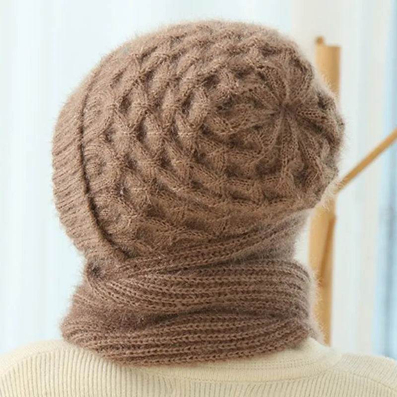 Women's Fleece-lined Scarf And Hat Winter Warm Knitted Hat Scarf - www.Shopthatapp.com