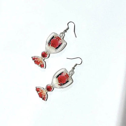 Valentine's Day Rose Wine Glass Acrylic Earrings - www.Shopthatapp.com