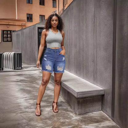 Denim With Hole Shorts For Women - www.Shopthatapp.com