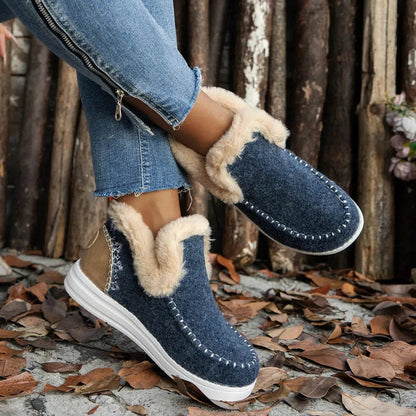 Plus Size Fleece-lined Thicker Raw Edge Warm Flat Bottom Plush Winter boot Shoes for women - www.Shopthatapp.com