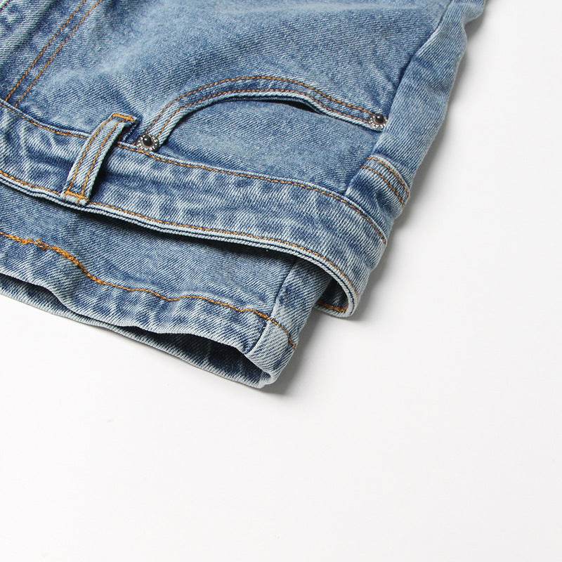 Short Irregular Solid Color Women's Denim High Street Mini Skirt Skort - www.Shopthatapp.com