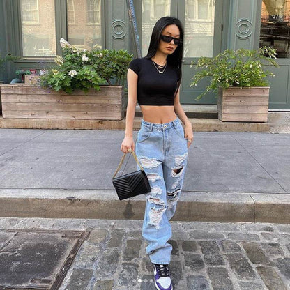 Women Street style Ripped Denim Jeans Pant Low rise - www.Shopthatapp.com