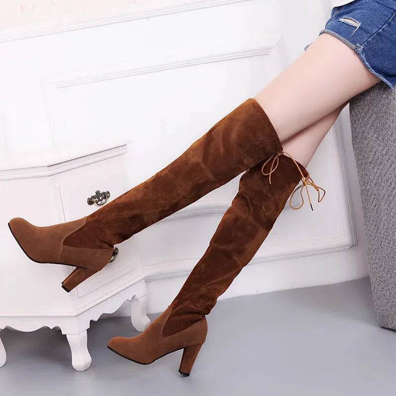 Black Knee High Boots For Women Shoes High Heel Long Boots - www.Shopthatapp.com