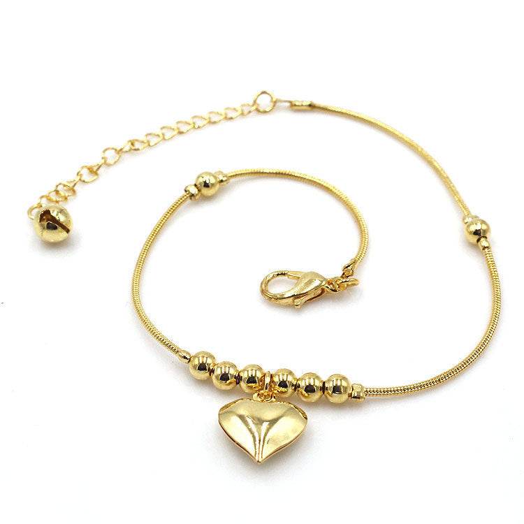 Fashionable Golden Heart-shaped Pendant Anklet - www.Shopthatapp.com